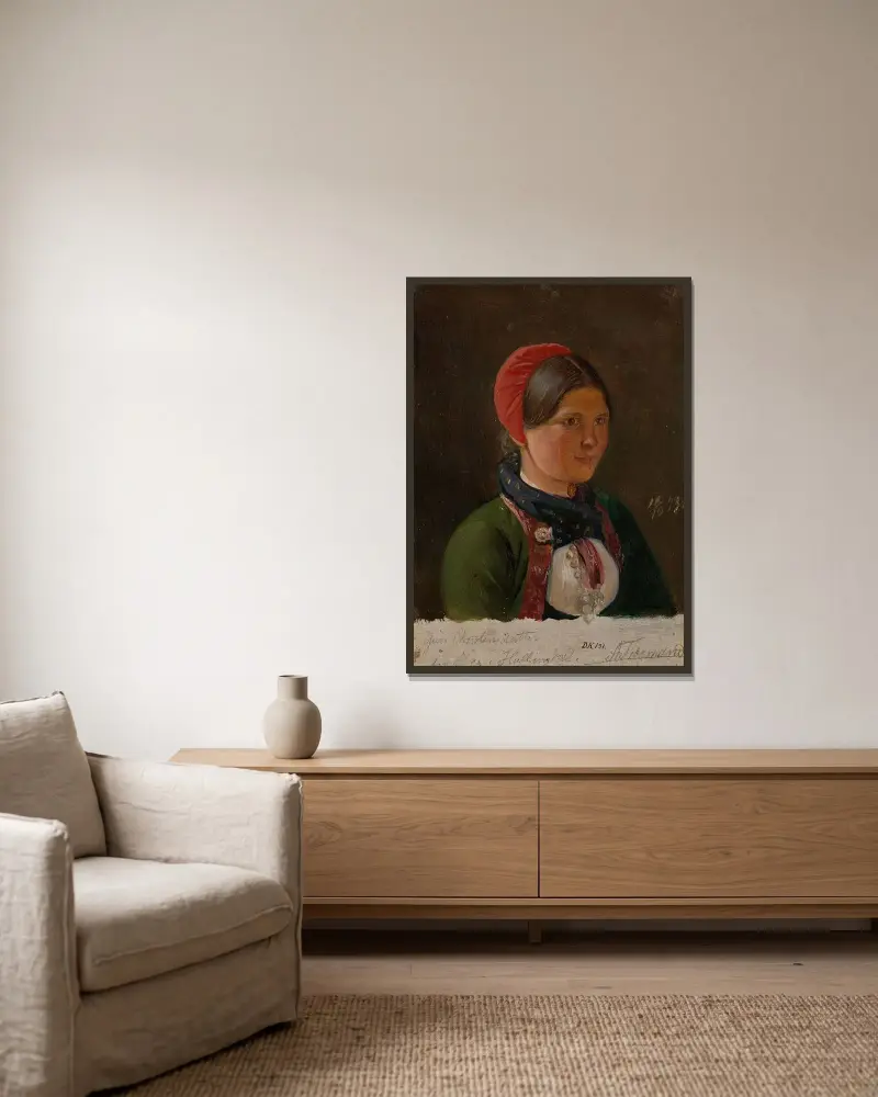 Flicka från Hallingdal av Adolph Tidemand inramad på en vägg