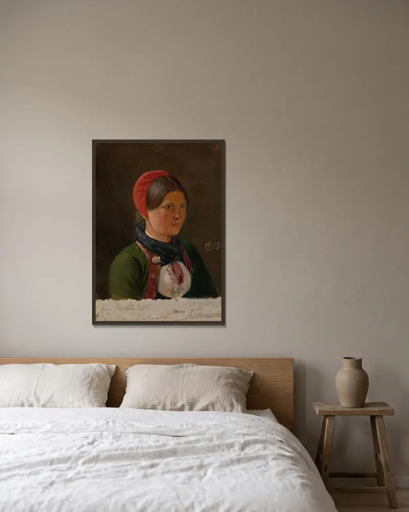 Flicka från Hallingdal av Adolph Tidemand inramad på en vägg