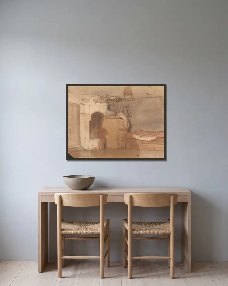 Interieur von Adolph Tidemand gerahmt an einer Wand