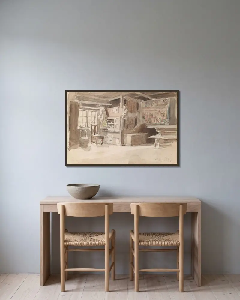 Interieur, Leksand von Adolph Tidemand gerahmt an einer Wand