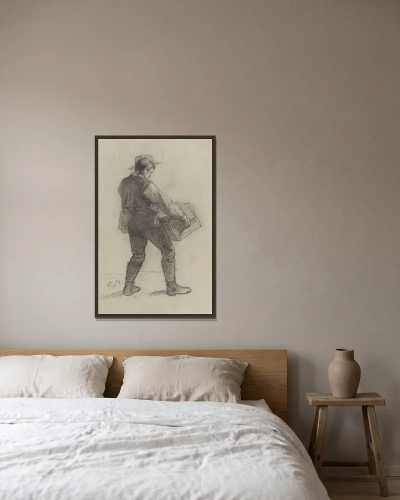 Man som bär resväska av Adolph Tidemand inramad på en vägg
