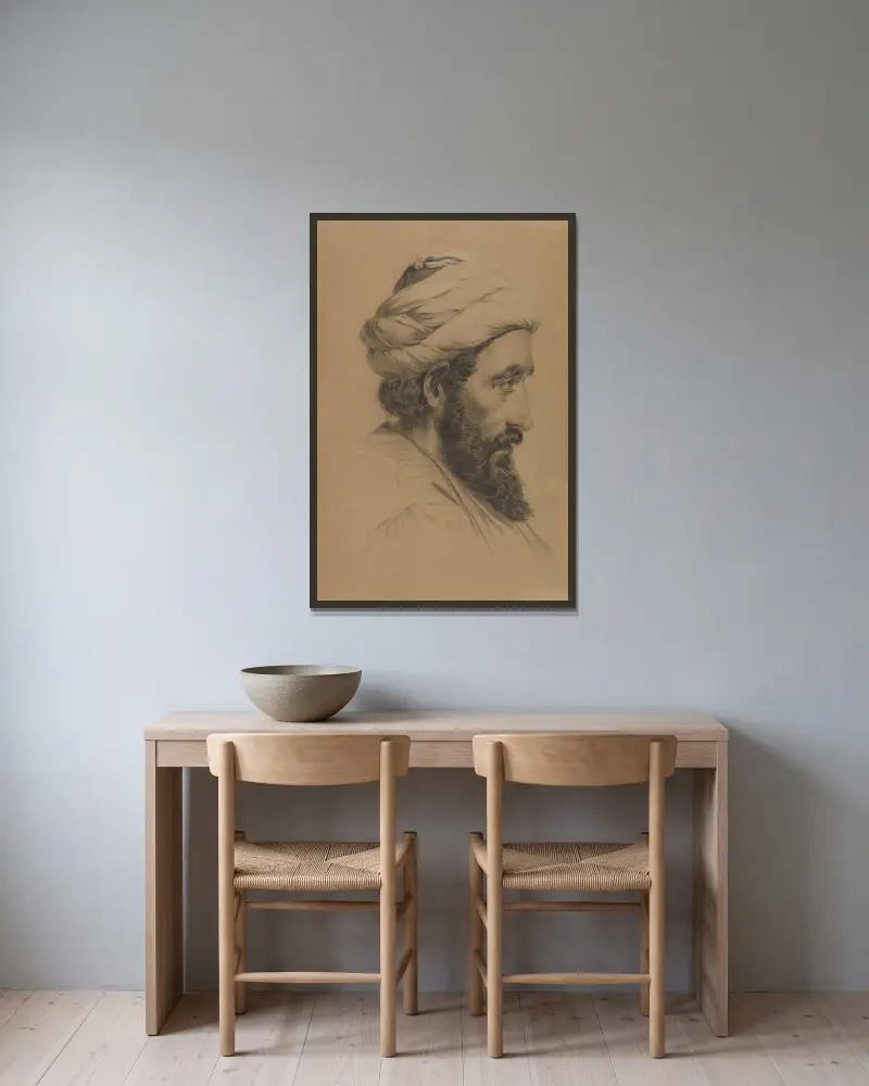 Mannshode med turban av Adolph Tidemand inramad på en vägg