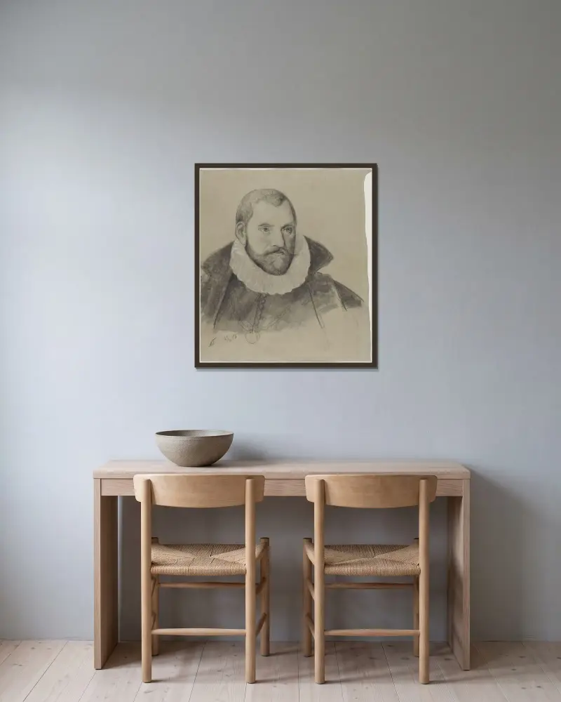Porträtt av man av Adolph Tidemand inramad på en vägg
