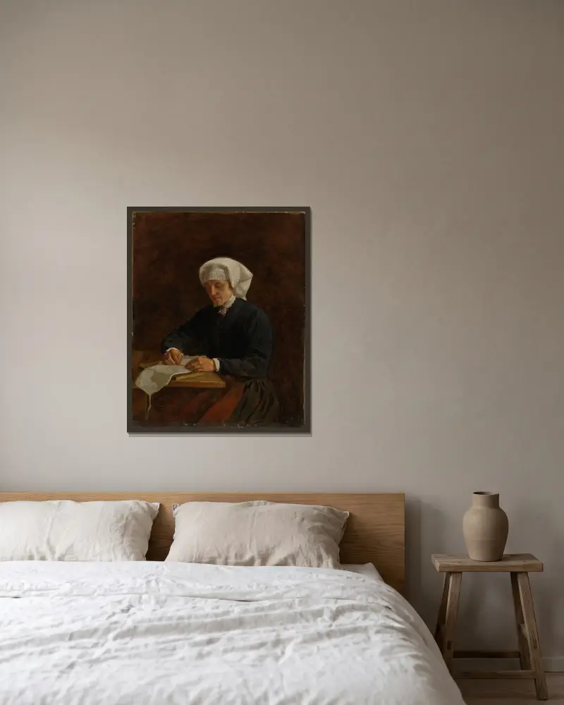 Bondkvinna från Vikøy av Adolph Tidemand inramad på en vägg