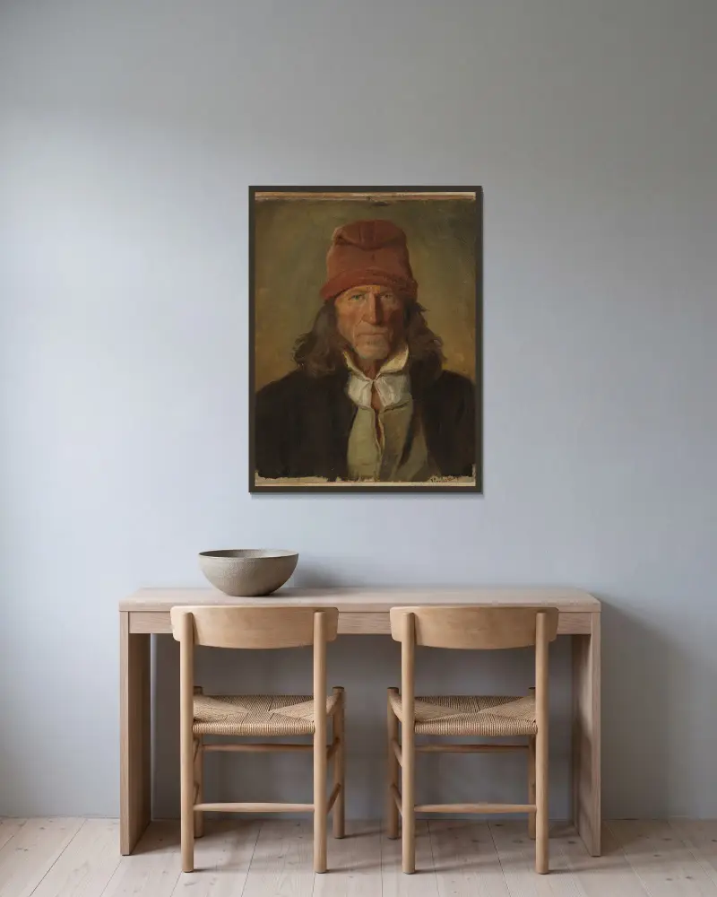 Portrait of a Farmer from Vossevangen av Adolph Tidemand inramad på en vägg