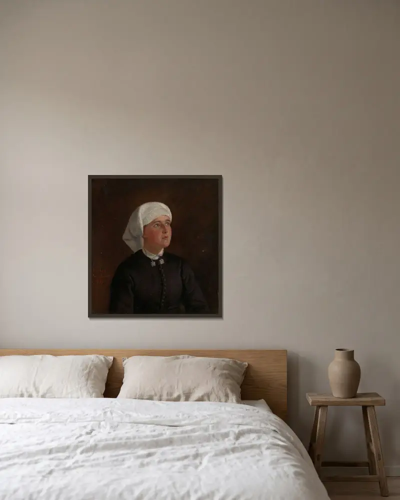 Portrait of Elseberg Herrestvedt av Adolph Tidemand inramad på en vägg