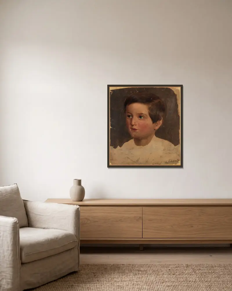 Portrait Study of a Boy av Adolph Tidemand inramad på en vägg