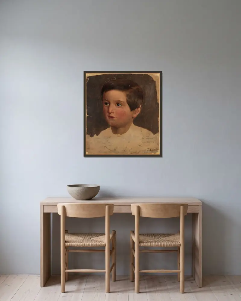 Portrait Study of a Boy av Adolph Tidemand inramad på en vägg