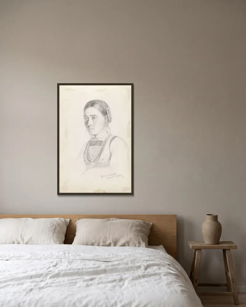 Sigrid Eriksdatter Vassenden av Adolph Tidemand inramad på en vägg