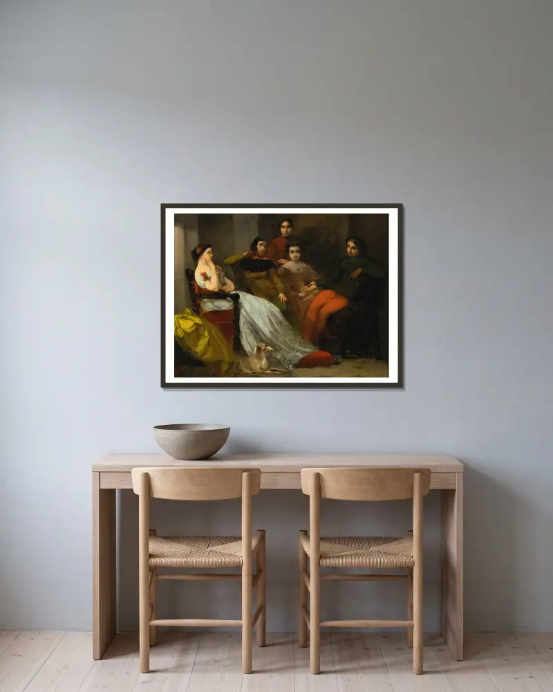 Gespräch nach dem Essen von Adolphe Monticelli gerahmt an einer Wand
