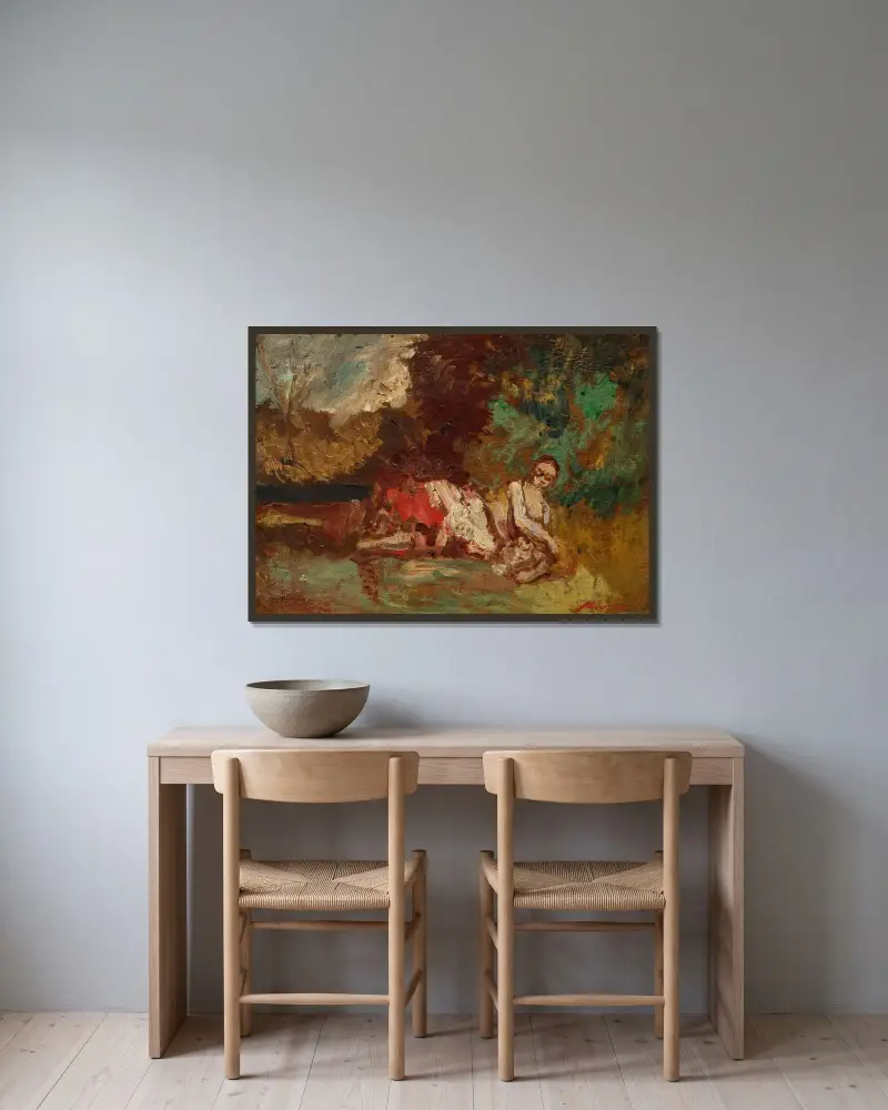 Liggande kvinna av Adolphe Monticelli inramad på en vägg
