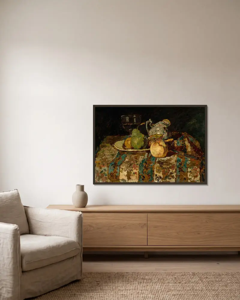 Grande Nature Morte au Pichet av Adolphe Monticelli inramad på en vägg
