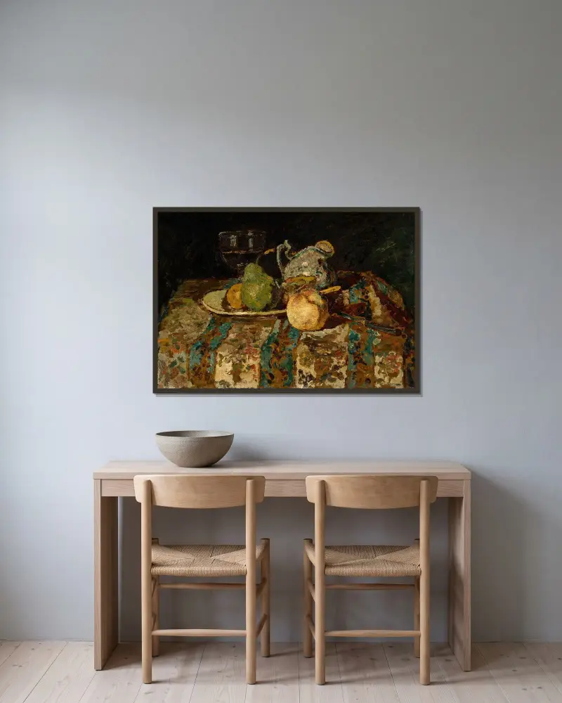 Grande Nature Morte au Pichet av Adolphe Monticelli inramad på en vägg