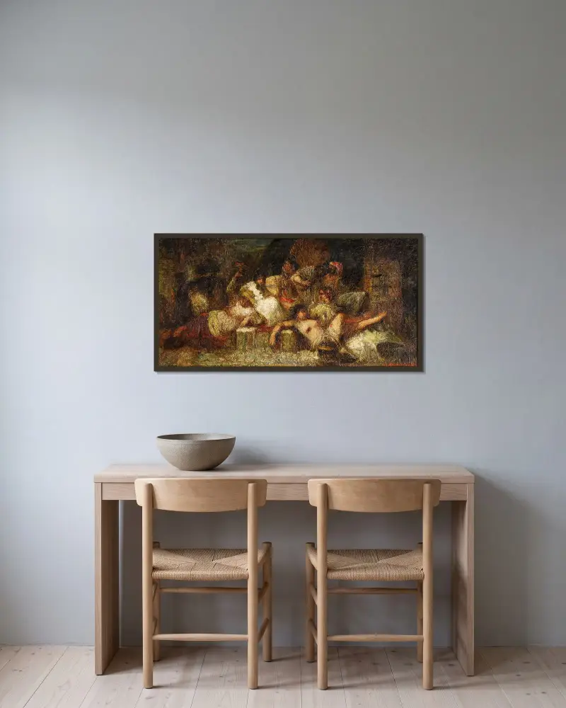 Haremsscen av Adolphe Monticelli inramad på en vägg