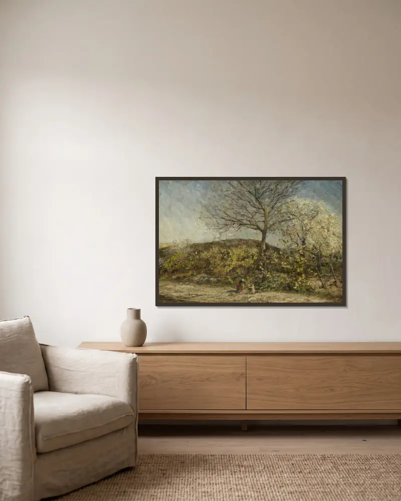 Landschap met bloeiende boomgaard av Adolphe Monticelli inramad på en vägg