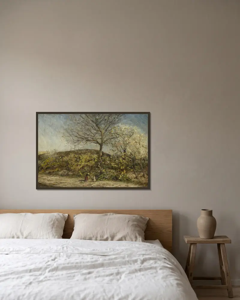 Landschap met bloeiende boomgaard av Adolphe Monticelli inramad på en vägg