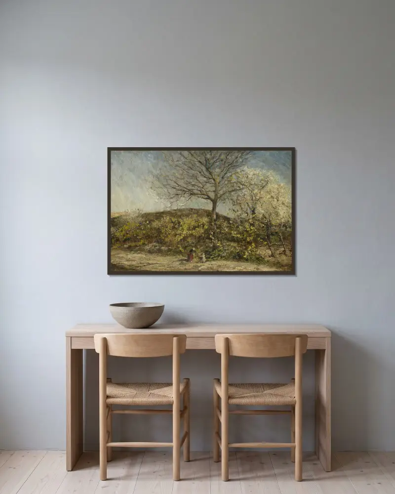 Landschap met bloeiende boomgaard av Adolphe Monticelli inramad på en vägg