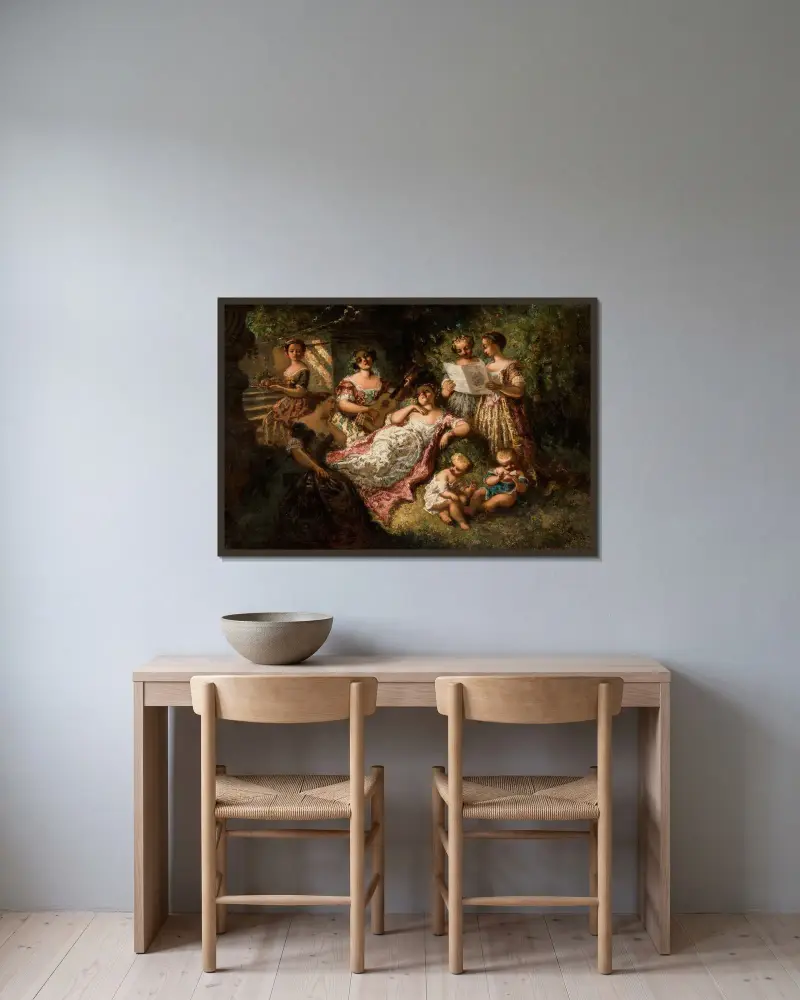 Konserten av Adolphe Monticelli inramad på en vägg