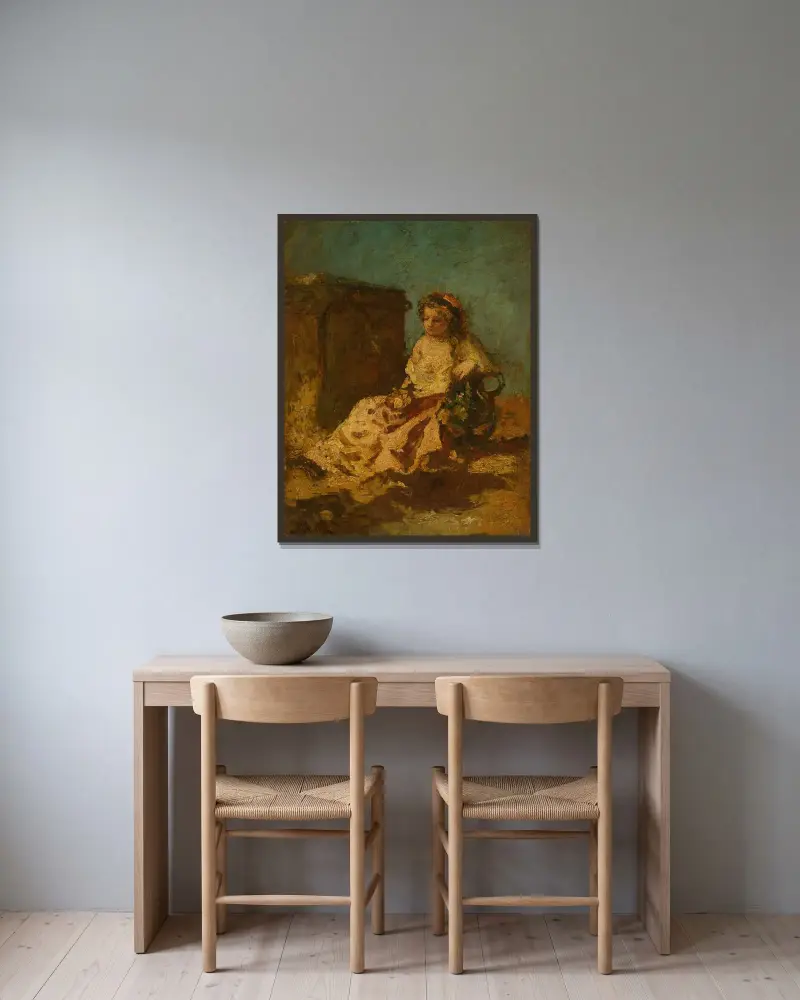 Meditation (Sitzende Frau) von Adolphe Monticelli gerahmt an einer Wand