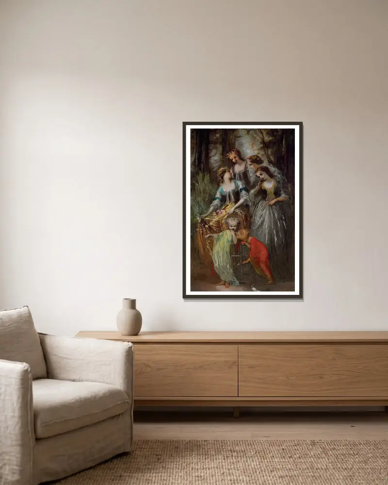 The Empress Eugénie and her attendants av Adolphe Monticelli inramad på en vägg