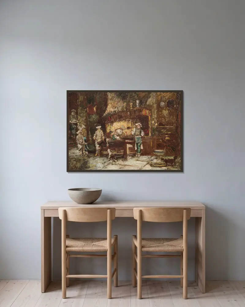 Köket i Rôtisserie des Deux Paons av Adolphe Monticelli inramad på en vägg