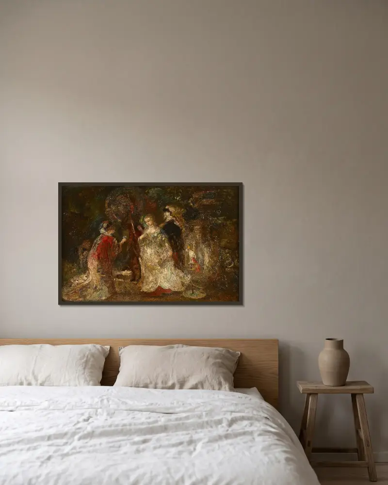 Trois femmes et leur page dans un parc av Adolphe Monticelli inramad på en vägg