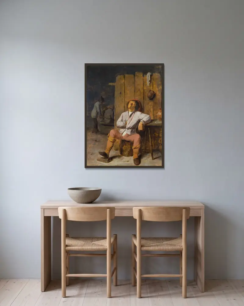 Spící sedlák, Adriaen Brouwer v rámu na stěně