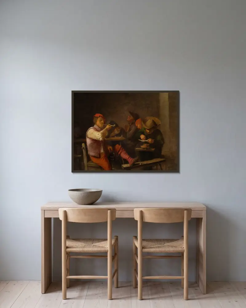 Bauer, in einer Schenke Tabak rauchend von Adriaen Brouwer gerahmt an einer Wand