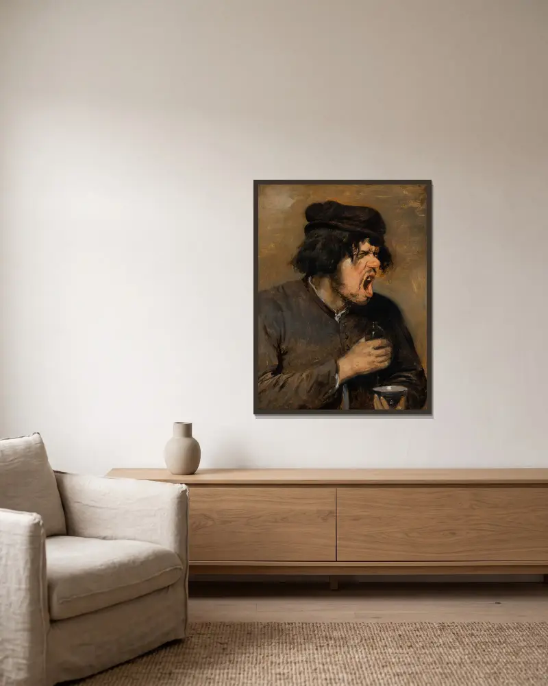 Der bittere Trank von Adriaen Brouwer gerahmt an einer Wand