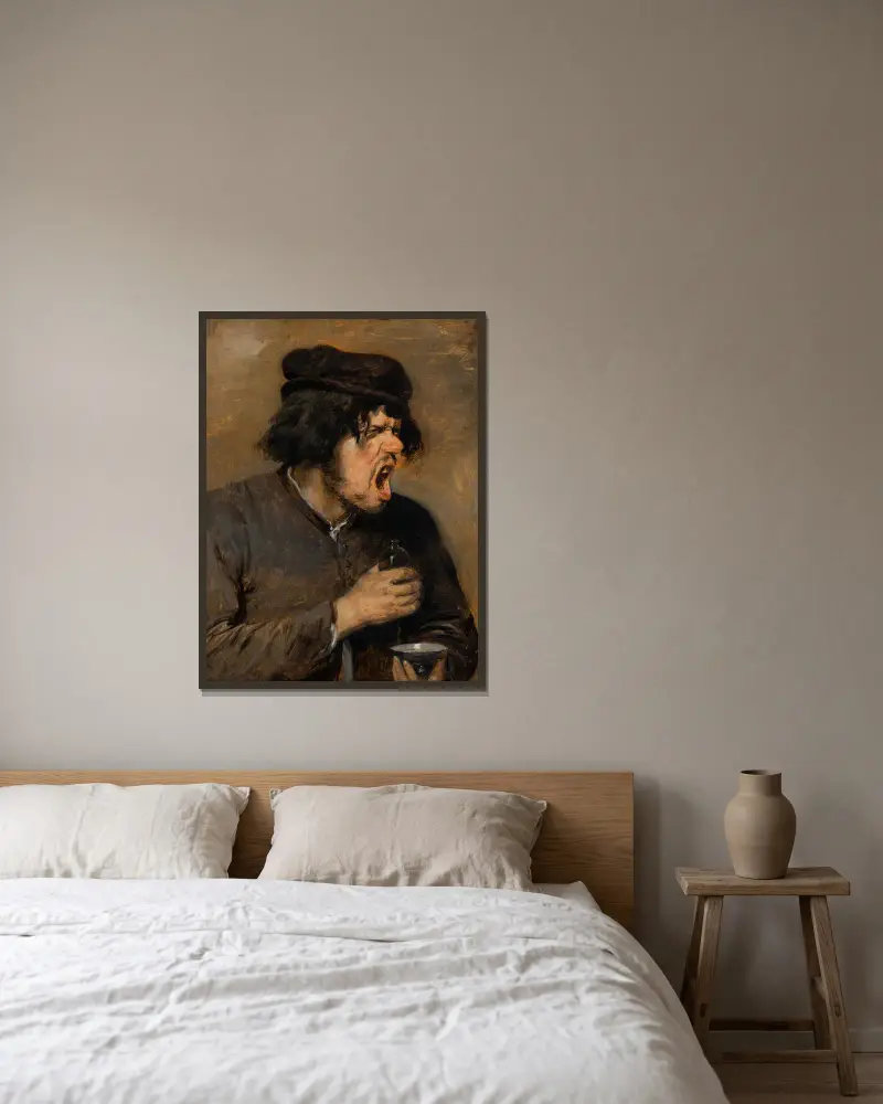 Der bittere Trank von Adriaen Brouwer gerahmt an einer Wand