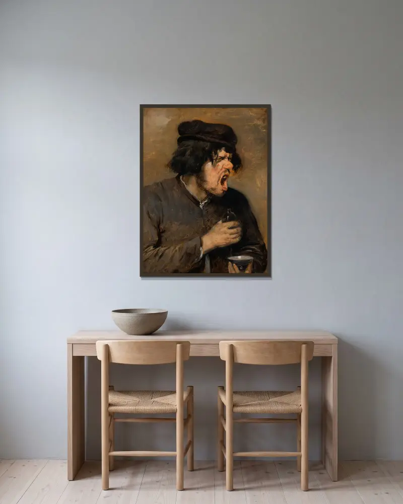 Der bittere Trank von Adriaen Brouwer gerahmt an einer Wand