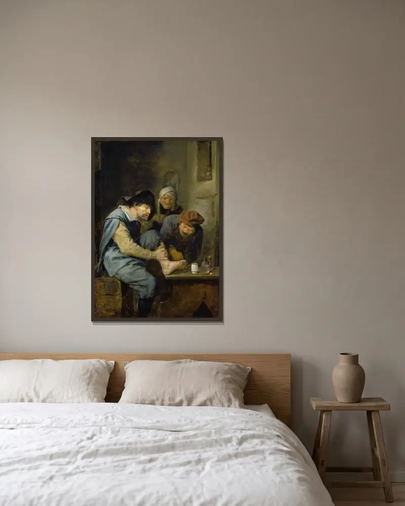 Die Fußoperation von Adriaen Brouwer gerahmt an einer Wand