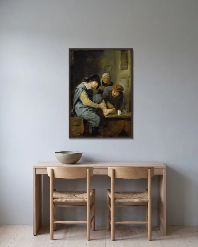 Die Fußoperation von Adriaen Brouwer gerahmt an einer Wand