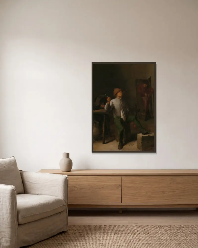 Der Raucher von Adriaen Brouwer gerahmt an einer Wand