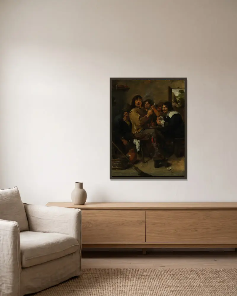 Die Raucher von Adriaen Brouwer gerahmt an einer Wand