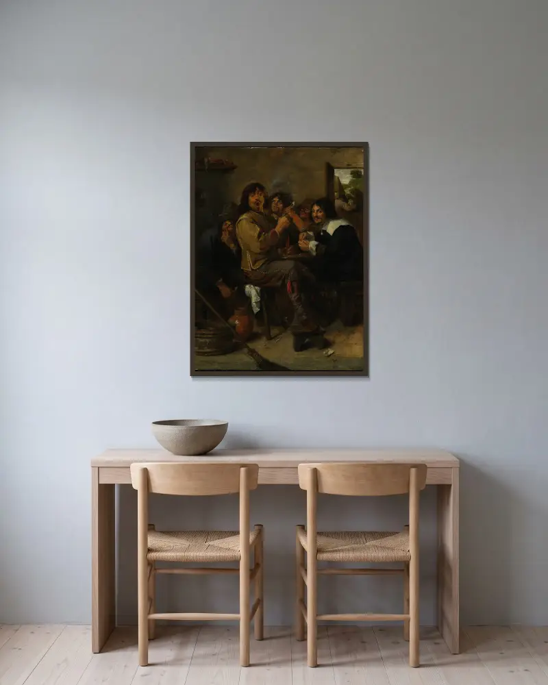 Die Raucher von Adriaen Brouwer gerahmt an einer Wand