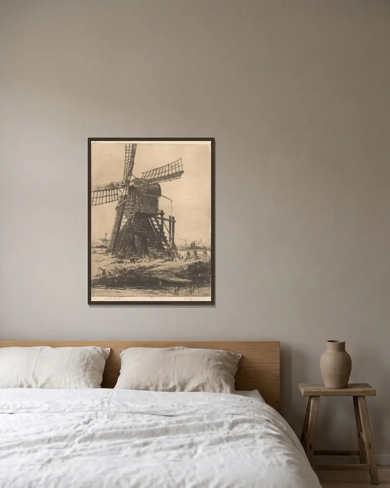 Molen aan het water bij Leiden av Willem Adrianus Grondhout inramad på en vägg