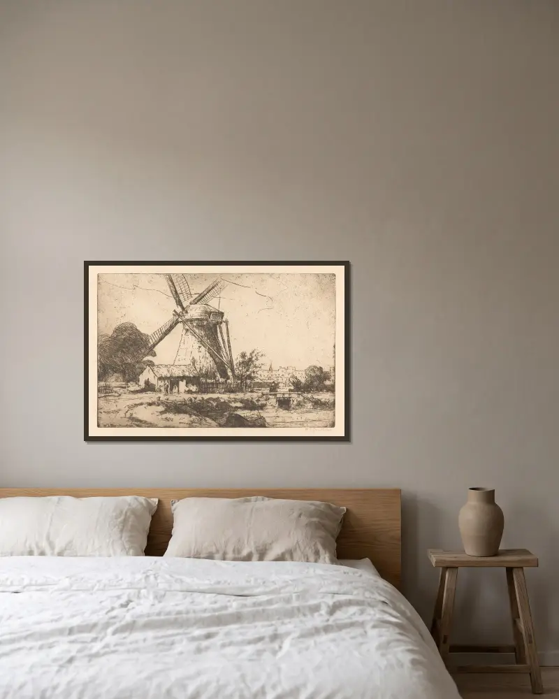 Molen bij Den Haag av Willem Adrianus Grondhout inramad på en vägg
