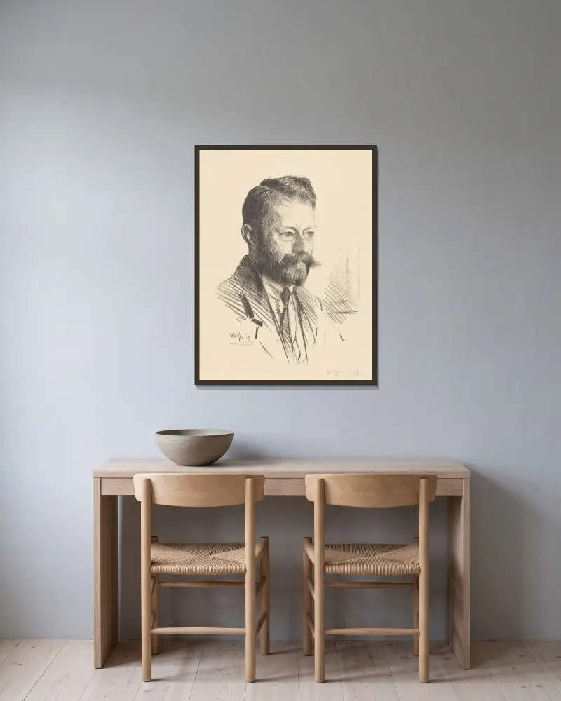 Portret van een onbekende man av Willem Adrianus Grondhout inramad på en vägg