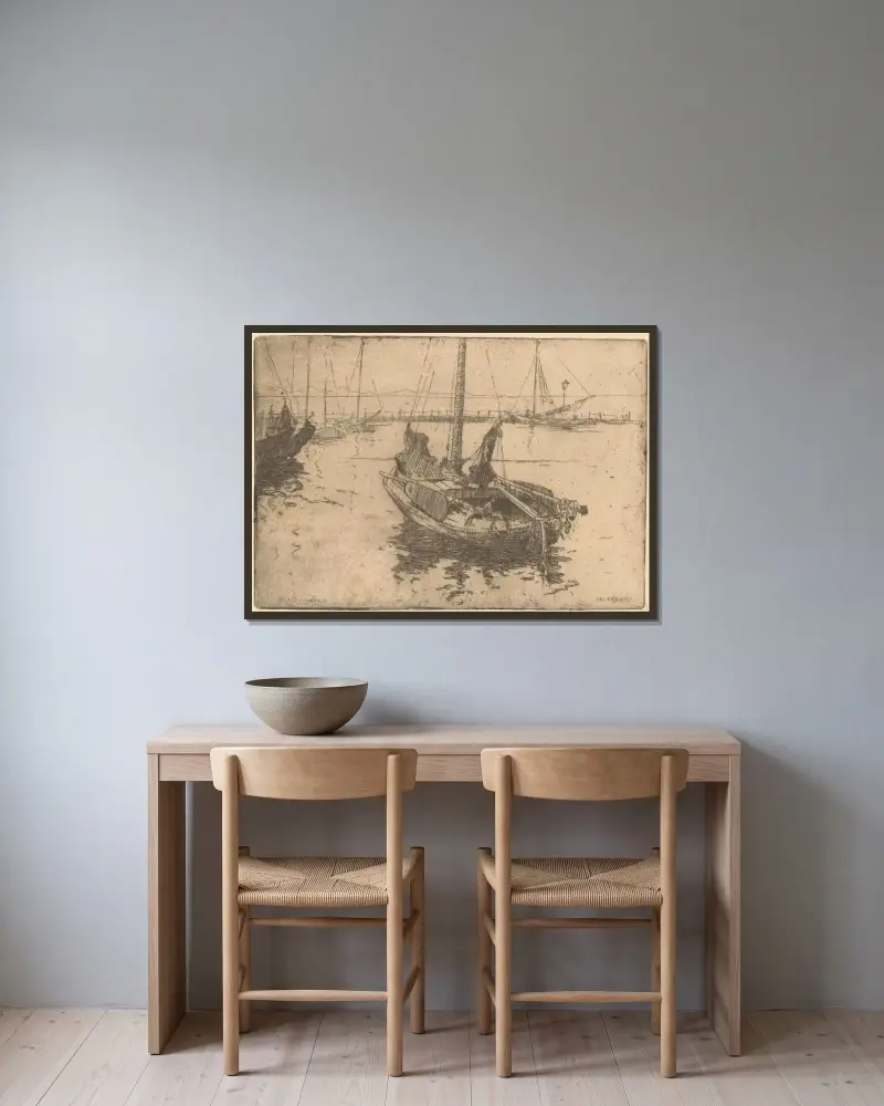 Schiffe im Hafen von Volendam von Willem Adrianus Grondhout gerahmt an einer Wand