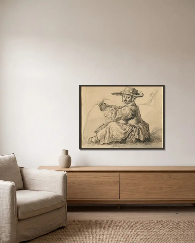 Eine Milchmagd von Aelbert Cuyp gerahmt an einer Wand