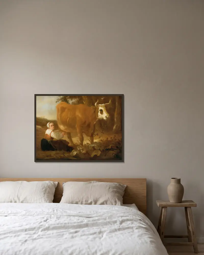 A Milkmaid With A Cow av Aelbert Cuyp inramad på en vägg