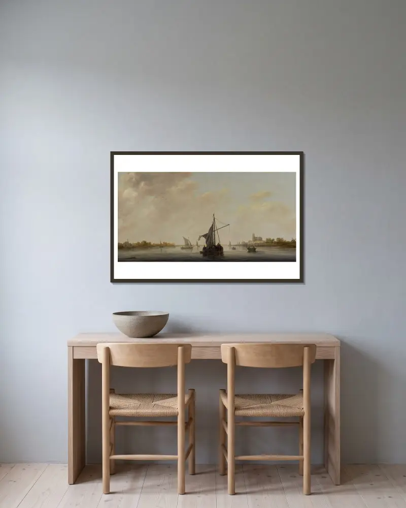 A View of the Maas at Dordrecht av Aelbert Cuyp inramad på en vägg