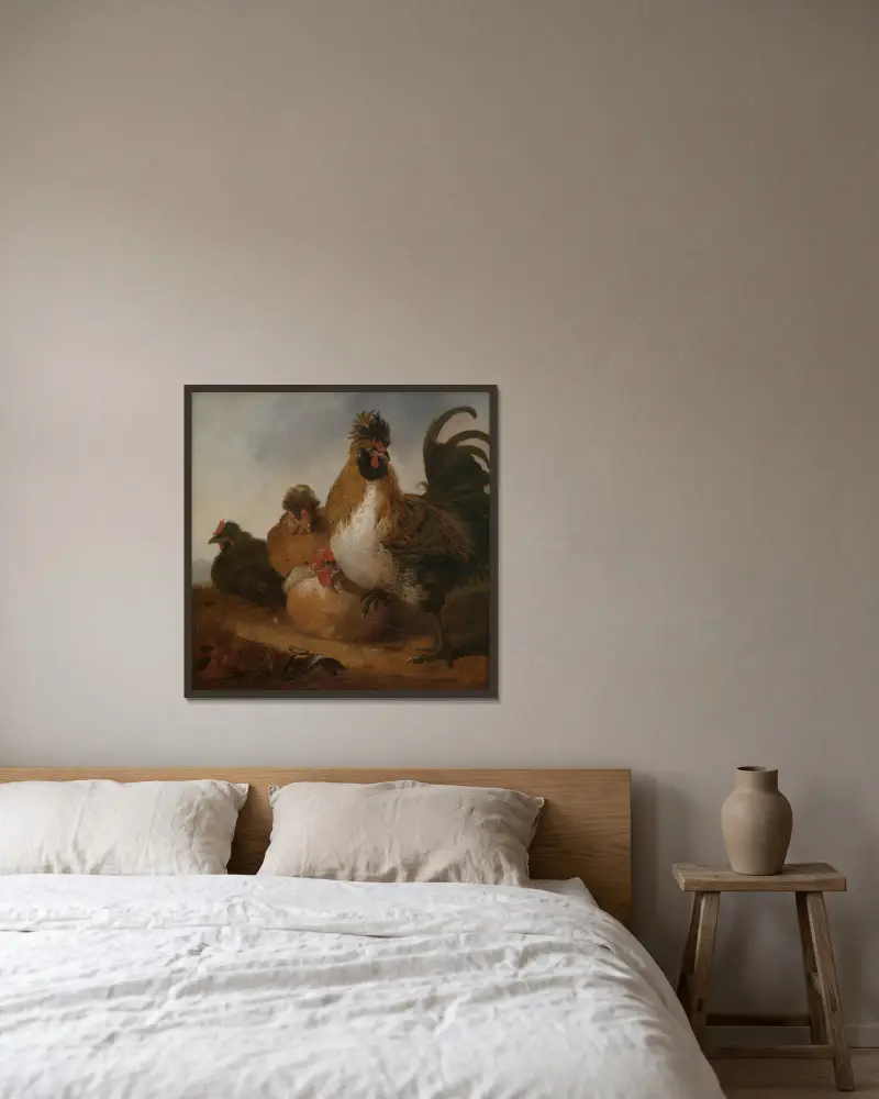 Hahn und Hennen von Aelbert Cuyp gerahmt an einer Wand