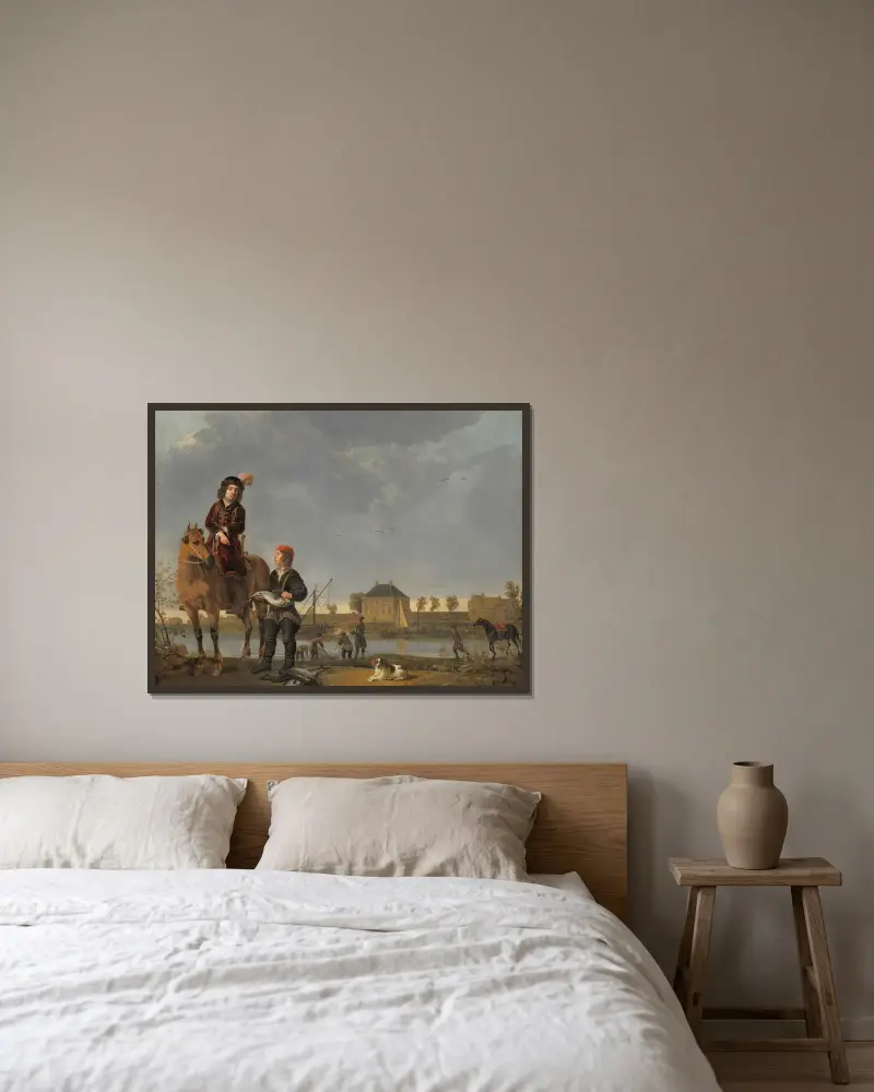 Equestrian Portrait of Pieter de Roovere av Aelbert Cuyp inramad på en vägg