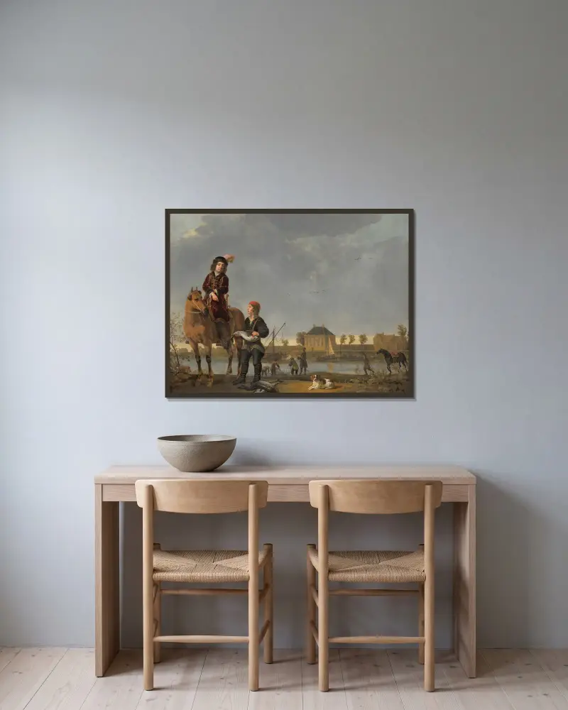Equestrian Portrait of Pieter de Roovere av Aelbert Cuyp inramad på en vägg