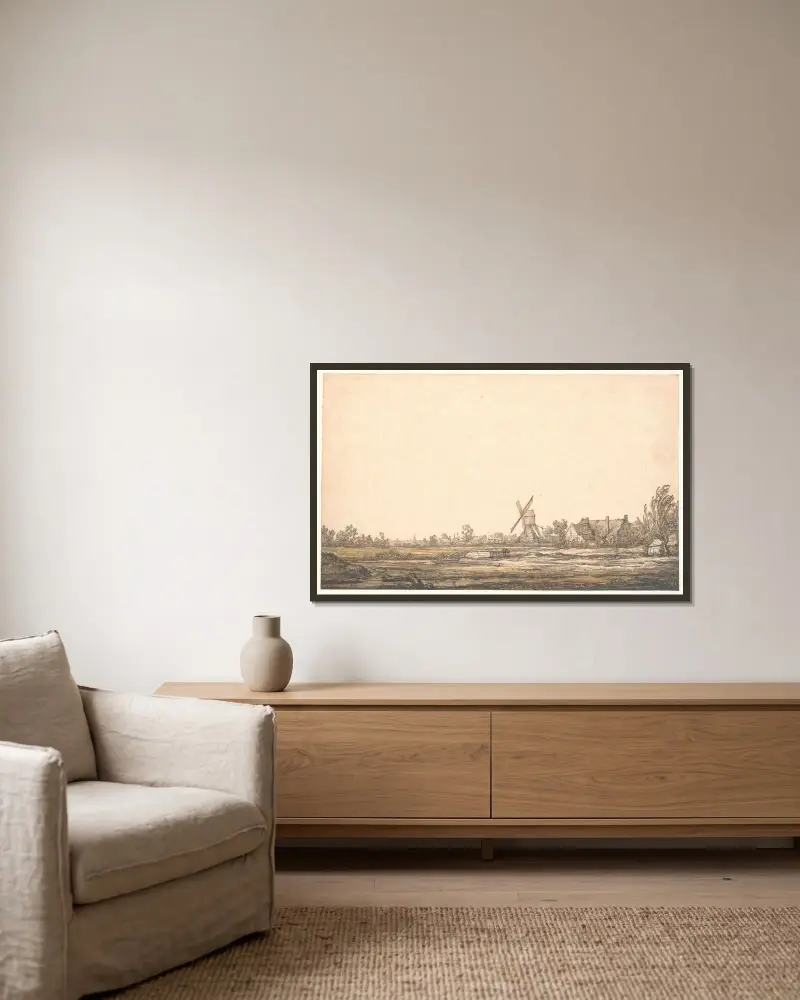 Landscape with a windmill av Aelbert Cuyp inramad på en vägg