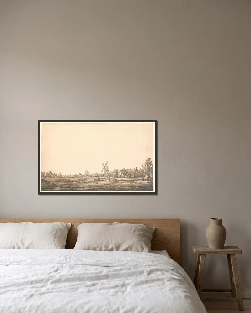 Landscape with a windmill av Aelbert Cuyp inramad på en vägg