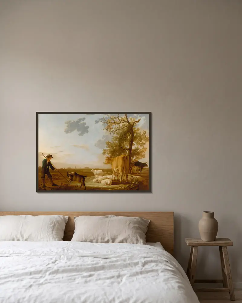 Landschaft mit Vieh von Aelbert Cuyp gerahmt an einer Wand