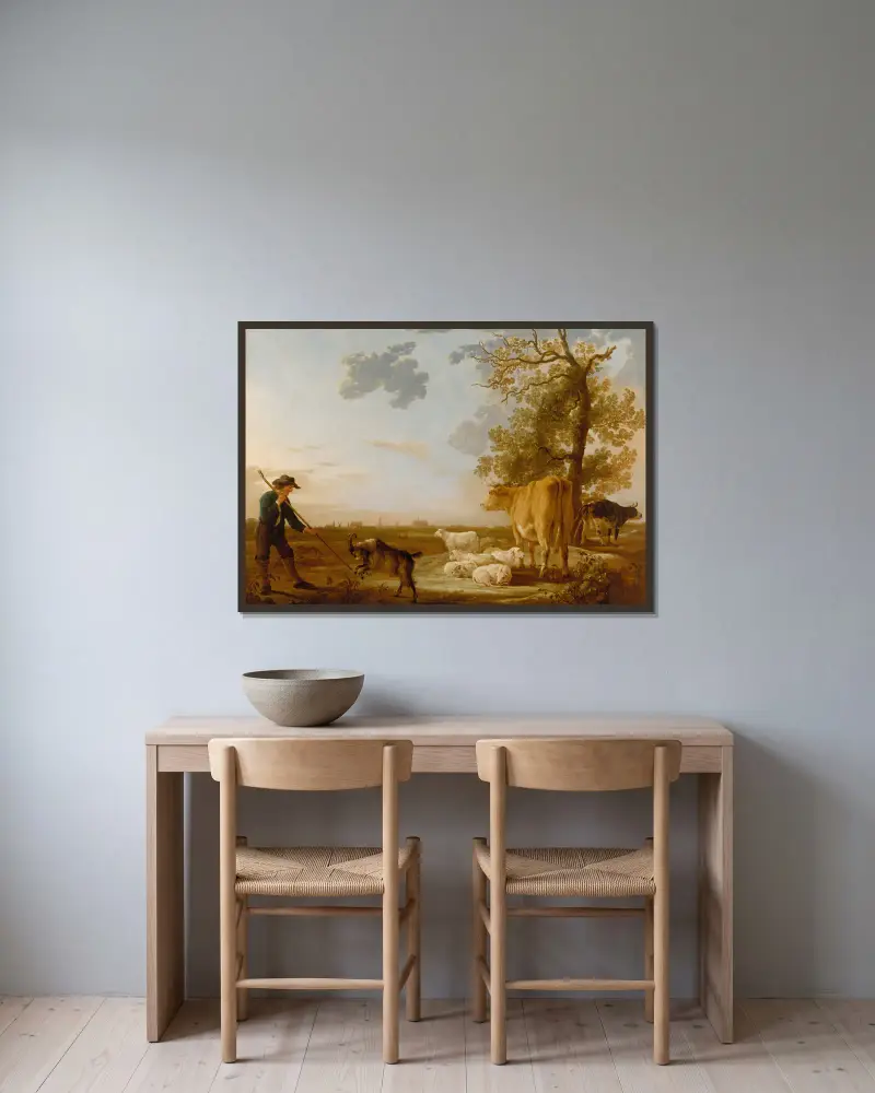 Landschaft mit Vieh von Aelbert Cuyp gerahmt an einer Wand